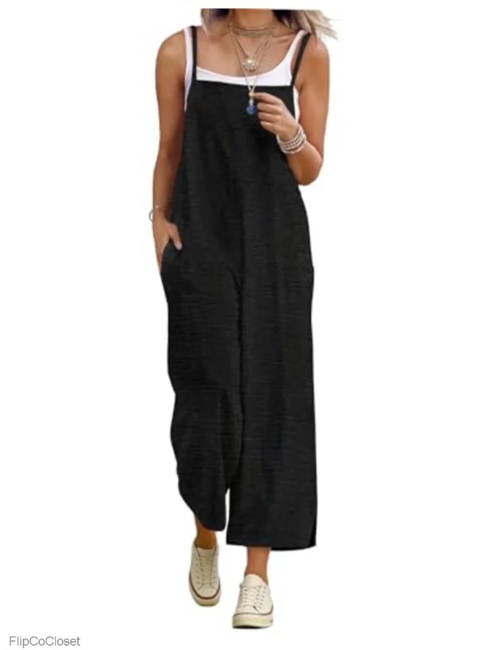 Women's Loose Fit Wide Leg Cropped Overalls Jumpsuit with Pockets Boho Summer